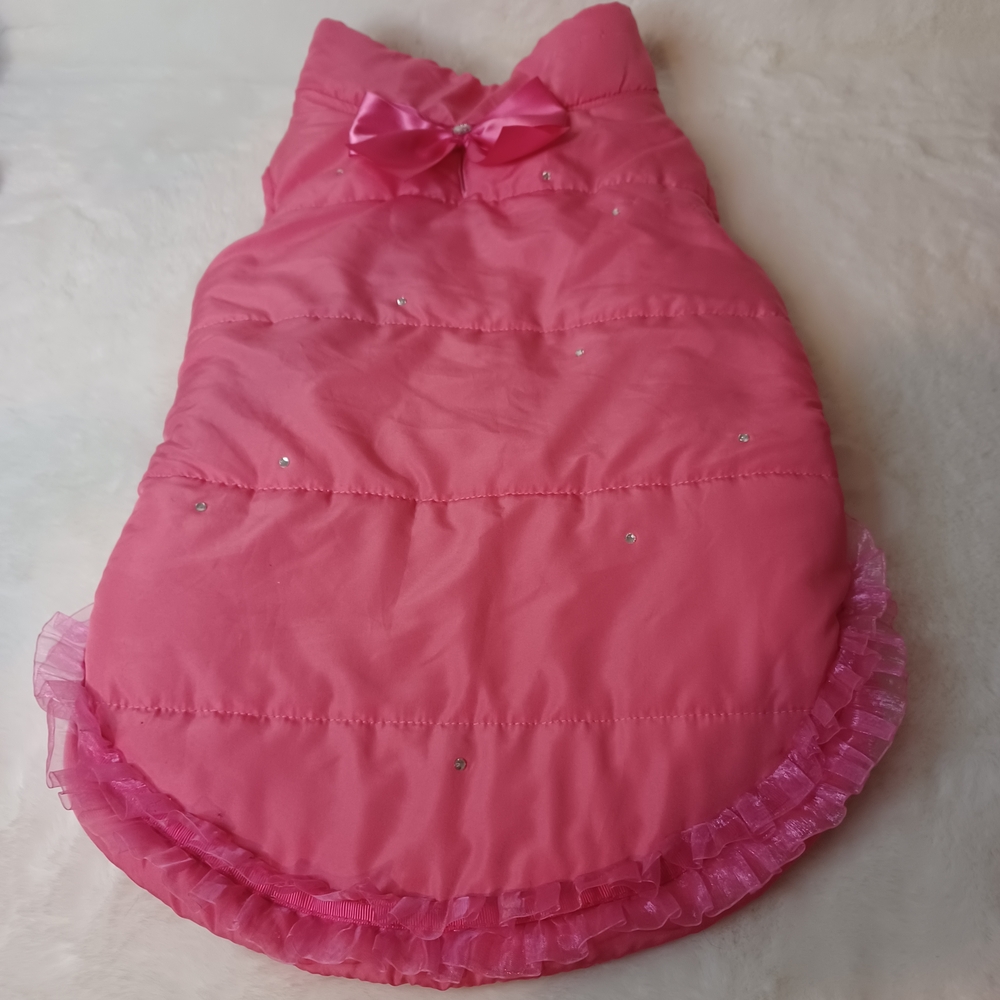 Pink Dog Dress with Bow and Ruffles